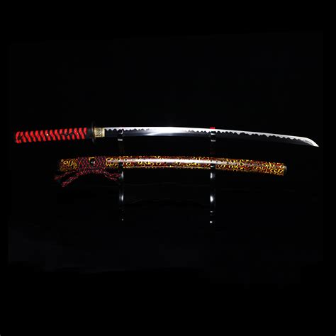 Black And Red Katana Handmade Japanese Katana Sword With Black Blade