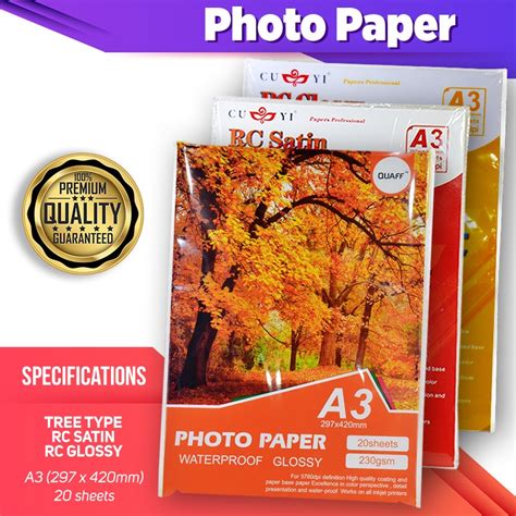 A3 Size Photo Paper CUYI QUAFF RC Satin RC High Glossy Tree