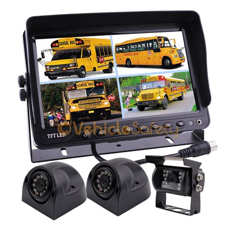 9 Quad Monitor System Ccd Color Rear View Backup Camera Kit For Bus