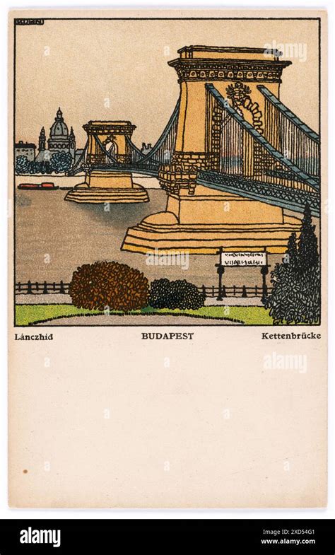 Postkarte der Wiener Werkstätte Nr 458 Budapest Kettenbrücke Franz