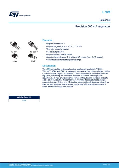 L78m12cv Stmicroelectronics Regulator Hoja De Datos Ficha Técnica