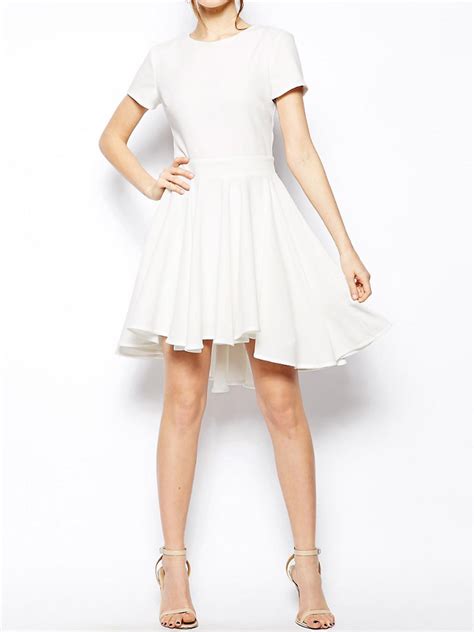 ASOS IVORY Short Sleeve Dipped Hem Full Skirt Skater Dress Size 6 To 18