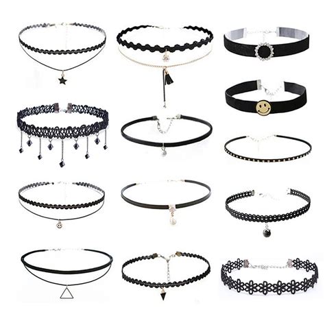 Shellton Pcs Black Choker Necklace Set Henna Tattoo Stretch Elastic