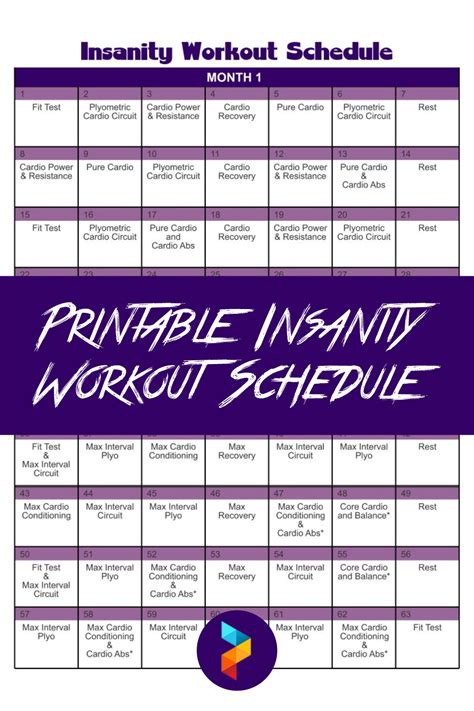 Printable Insanity Workout Calendar