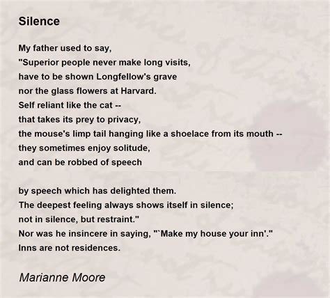 Silence Poem By Marianne Moore Poem Hunter