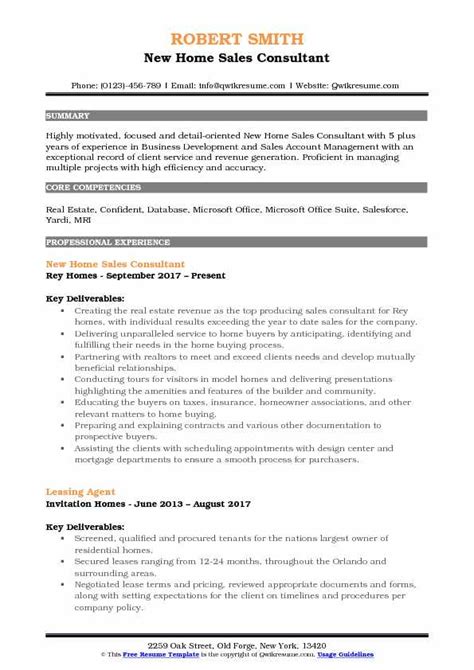 10 New Home Sales Consultant Resume Samples And Templates For 2025