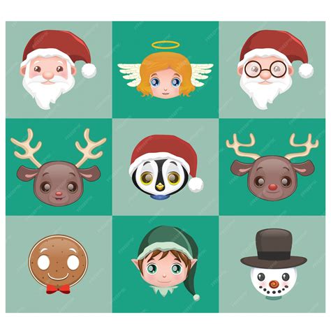 Colección De Caras De Personajes De Navidad Vector Premium