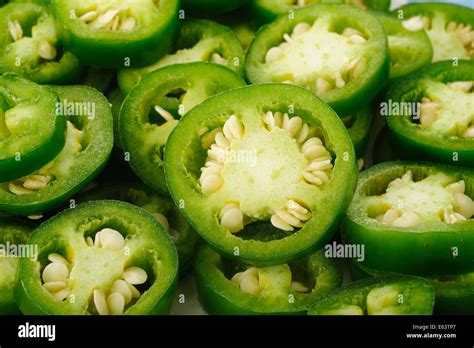 Sliced Green Jalapeno Peppers Stock Photo Alamy