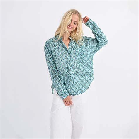 Printed Cotton Shirt With Long Sleeves Green Blue Molly Bracken La