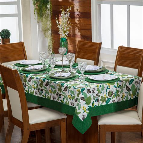 Toalha De Mesa Avulsa Jade Folha Verde P 06 Lugares Tecido Jacquard