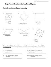 Properties Of Rhombuses Rectangles And Squares Dummies Worksheets