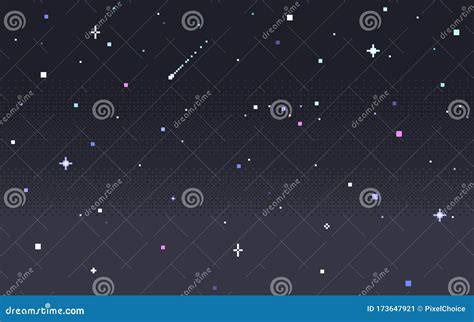 Pixel Art Night Starry Sky Vector Illustration