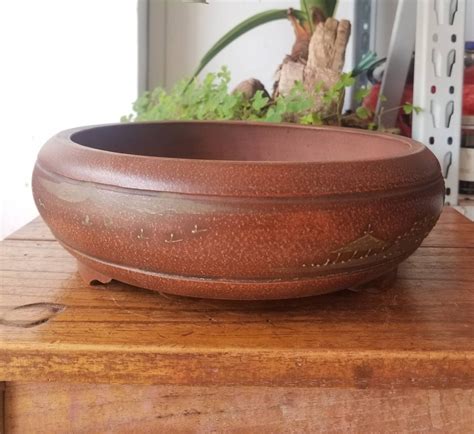 Round bonsai pots Yixing purple sand pottery handmade flower | Etsy