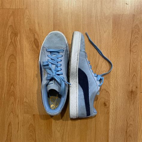 puma suede light blue with navy/ size 37 (6.5) #puma... - Depop