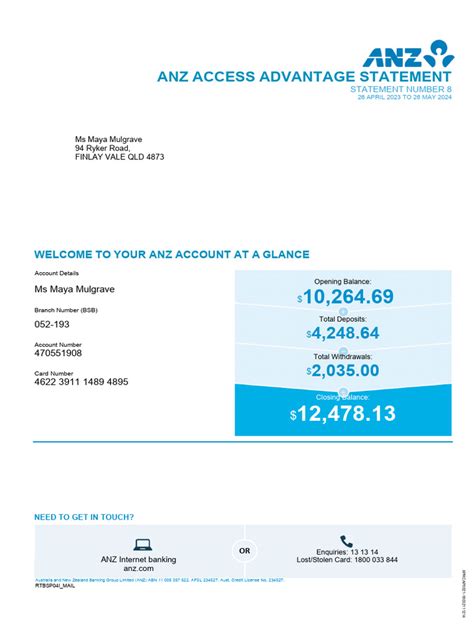 anz account statement overview  fee banks