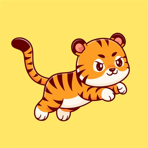 Cute Tiger Jumping Cartoon Vector Icon Illustration Animal Nature Icon