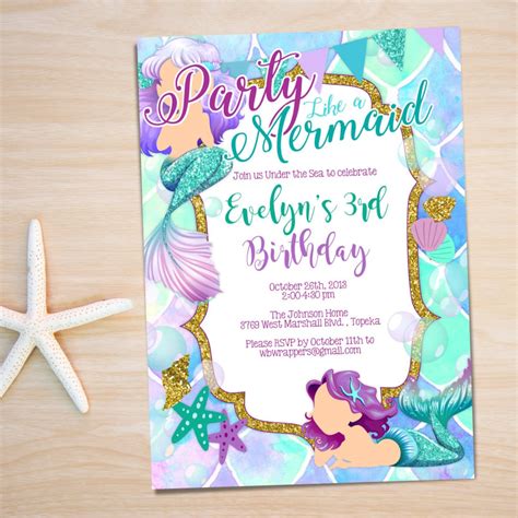 Mermaid Invitation Mermaid Birthday Invitation Editable Pdf Template Diy Create Today Etsy