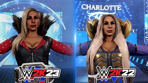 Wwe 2k23 Vs Wwe 2k22 Charlotte Flair Entrance Comparison Youtube