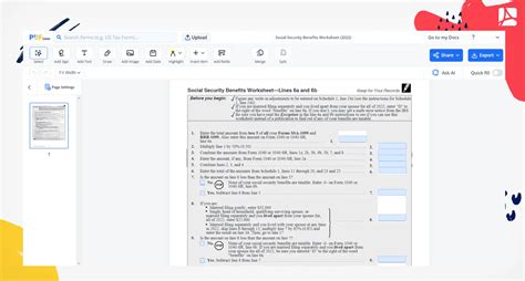 Social Security Benefits Worksheet For 2023 Fillable Social