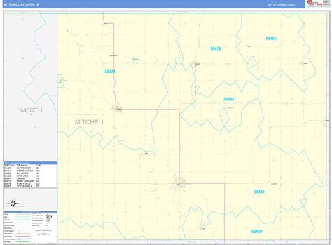 Mitchell County, IA Zip Code Wall Map Basic Style by MarketMAPS