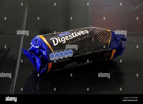 opened packet  chocolate digestive biscuits stock photo alamy