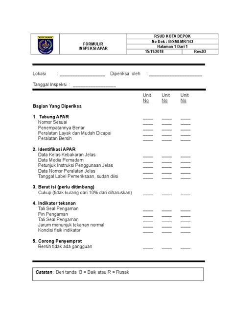 B Smimr 143 Form Inspeksi Apar Pdf