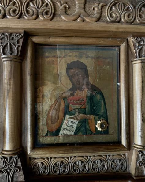 ancient icon   men  monastery editorial stock photo image