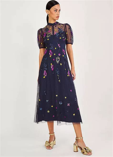 Monsoon Natalia Embellished Midi Dress Kaleidoscope