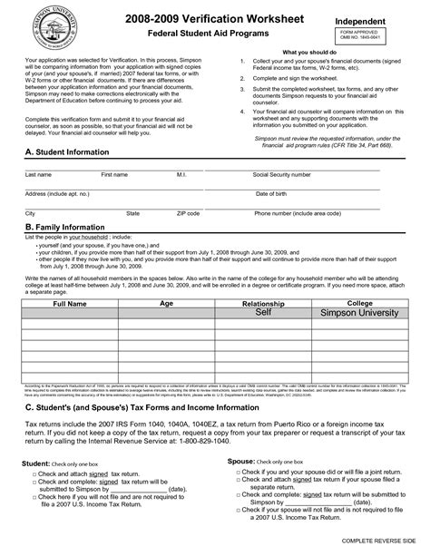 Fafsa Verification Worksheet 2023 24