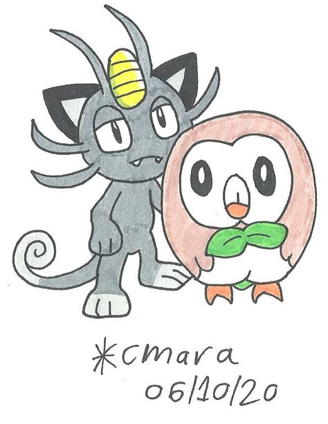 Meowth And Rowlet By Cmara On Deviantart