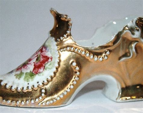 Vintage Porcelain Shoe Gold With Roses Etsy