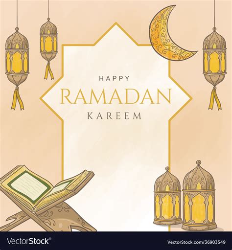 Hand Drawn Ramadan Kareem With Islamic Ornament Vector Image