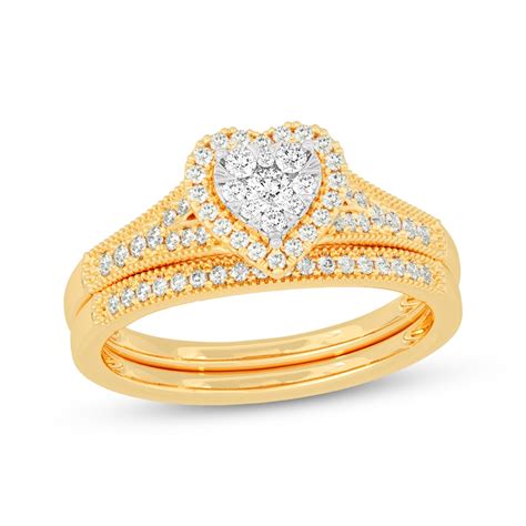 Round-Cut Diamond Heart-Shaped Bridal Set 3/8 ct tw 14K Yellow Gold | Kay