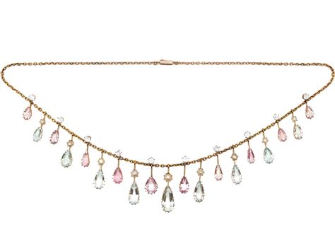 Edwardian 15ct Gold Pink Topaz And Aquamarine Drops Necklace In Original Case 352u The