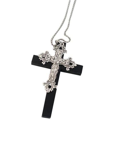 Gothic Cross Pendant Necklace Black/White