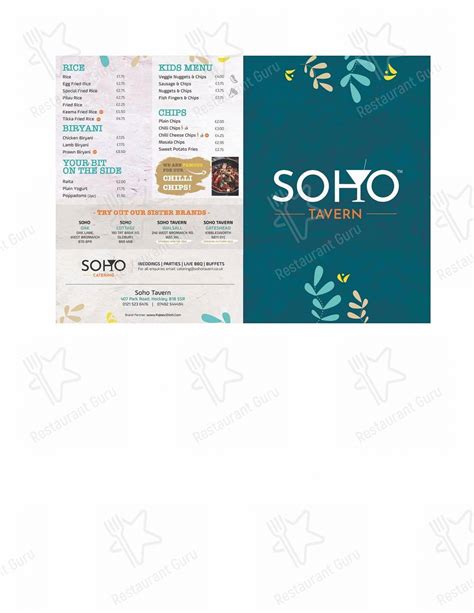 Menu At Soho Tavern Pub And Bar Birmingham