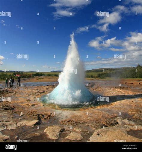 Geyser Strokkur Eruption In The Geysir Area Iceland Stock Photo Alamy