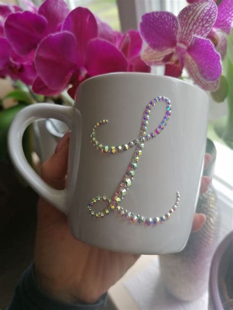 Initial Mug With Rhinestones Letter Mug Alphabet Mug Initial Mug