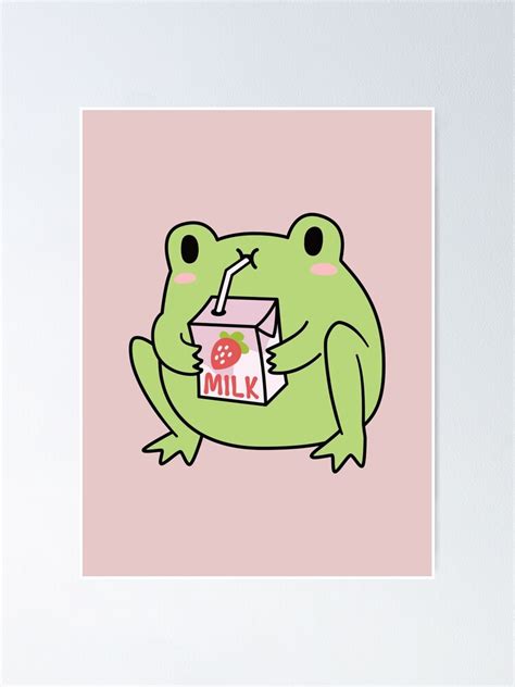 Cute Strawberry Milk Frog Poster By ElectricFangs Frog Wallpaper