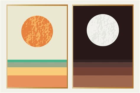 Cartazes Uma Paisagem Abstrata O Sol E A Lua Conjunto De Modelos