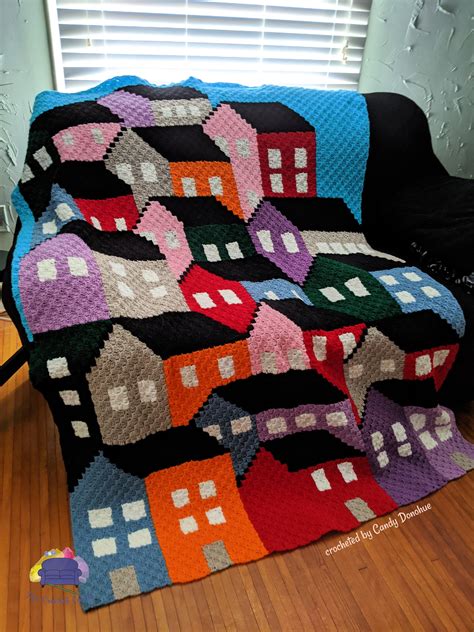 Crowded Houses Blanket C2c Crochet Pattern Written Row Etsy