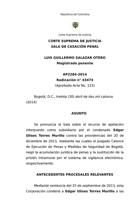 AP2284 2014 43474 República de Colombia Corte Suprema de Justicia