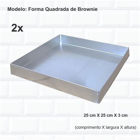 Kit 2 Formas De Brownie 25x25x3 Altura Assadeira Alumínio MadeiraMadeira