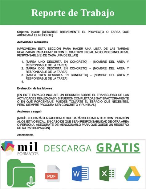 Reporte De Trabajo Ejemplos Formatos