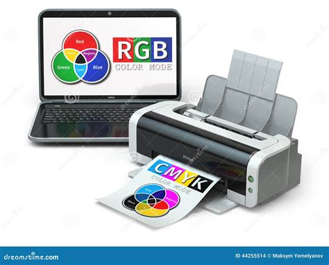 Cmyk And Rgb Color Models Laptop And Printer Stock Illustration