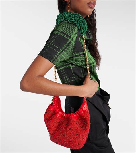 Squeeze Fruit Mini Beaded Leather Tote Bag In Red Loewe Mytheresa