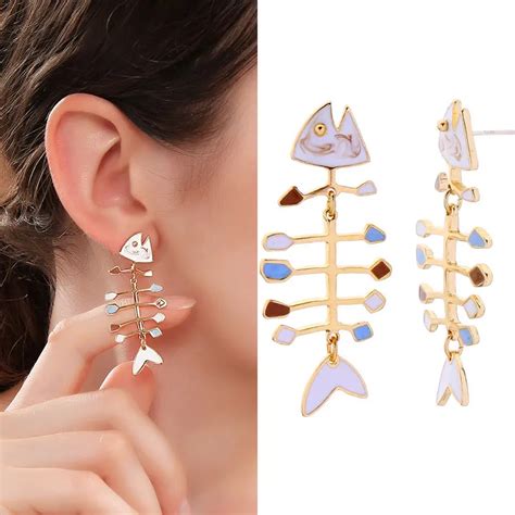 Statement Unique Fish Drop Earrings Luxury Exquisite Fishbone Fashion