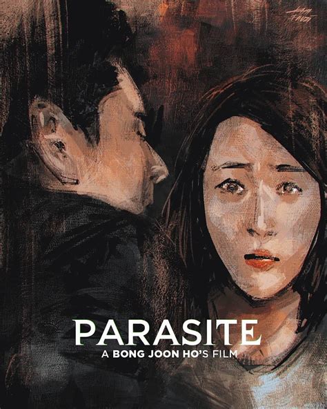 the movie poster for parasite is shown with a man and woman looking at ...