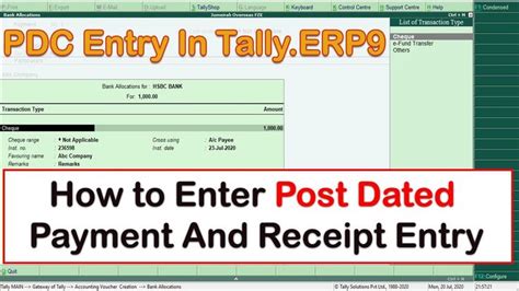 How To Enter Post Dated Cheque Payment And Receipt Entry In Tally Erp9