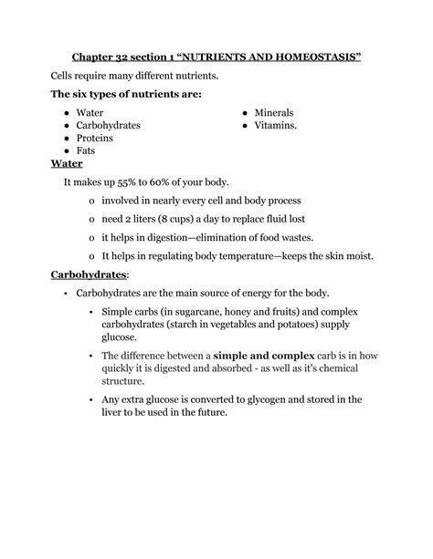 Solution Nutrients And Homeostasis Studypool